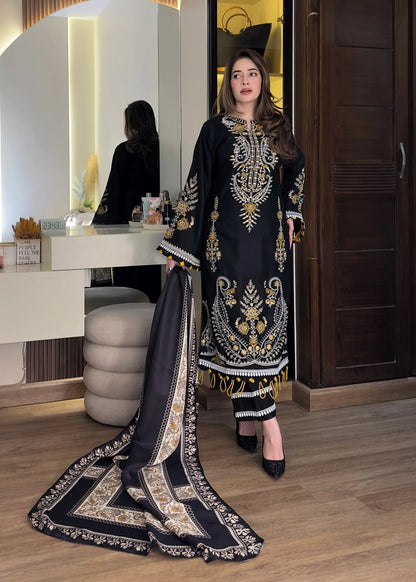 Ladies Black Linen Embroidered Salwar Kameez Online in KSA Riyadh Saudi Arabia Oman Bahrain Qatar