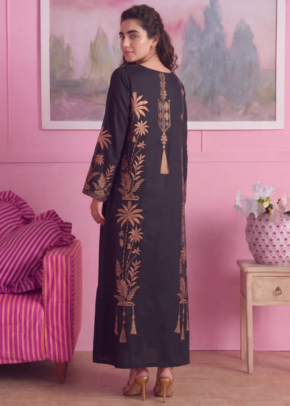 Ladies Black Linen Kaftan Pakistani Clothes Online in KSA Riyadh Saudi Arabia Oman Bahrain Qatar