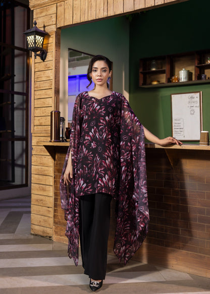 Ladies Black Magenta Chiffon Salwar Kameez Online in KSA Riyadh Saudi Arabia Oman Bahrain Qatar