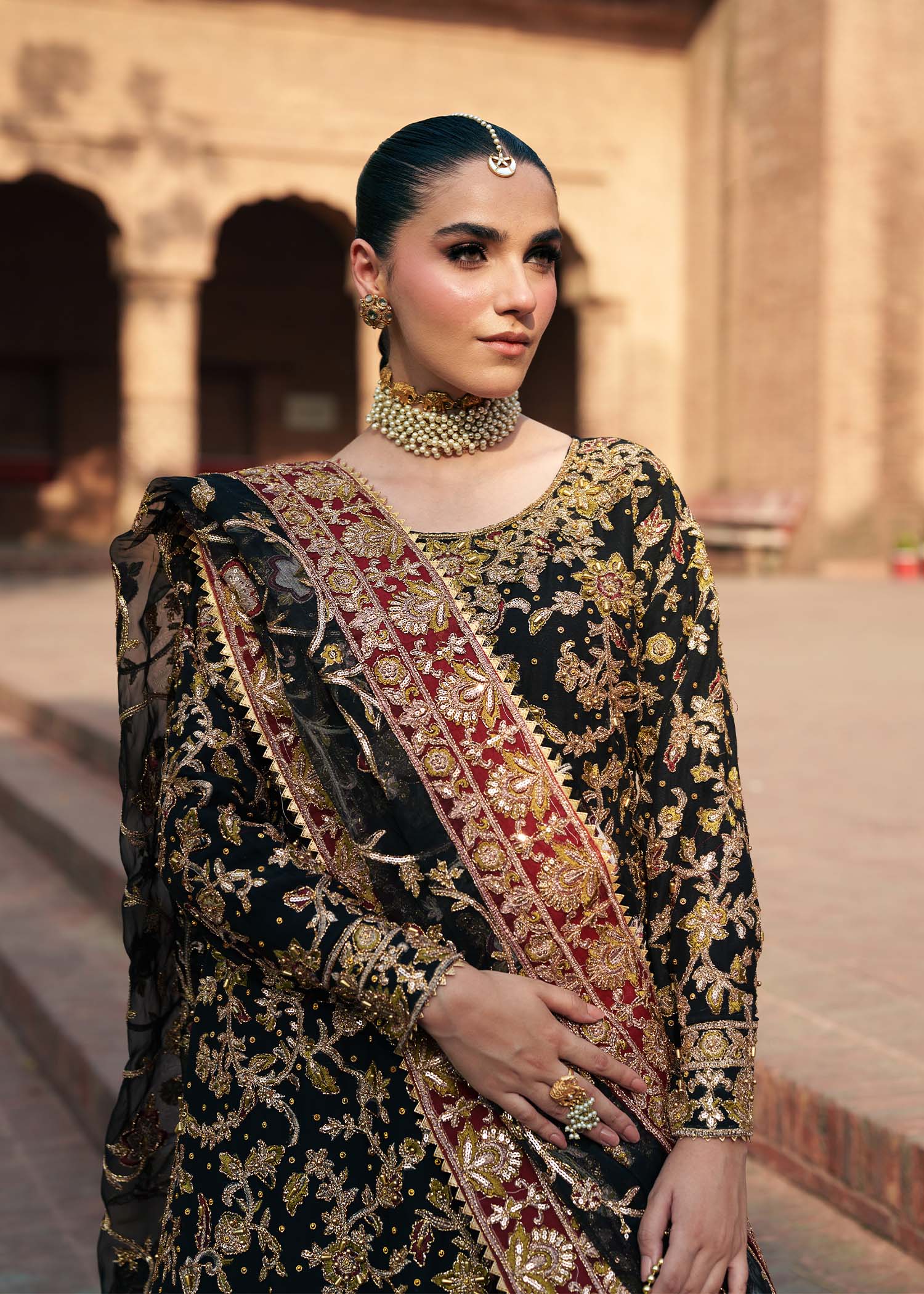 Ladies Black Organza Dupatta Farshi Sharara Online in UK USA Canada