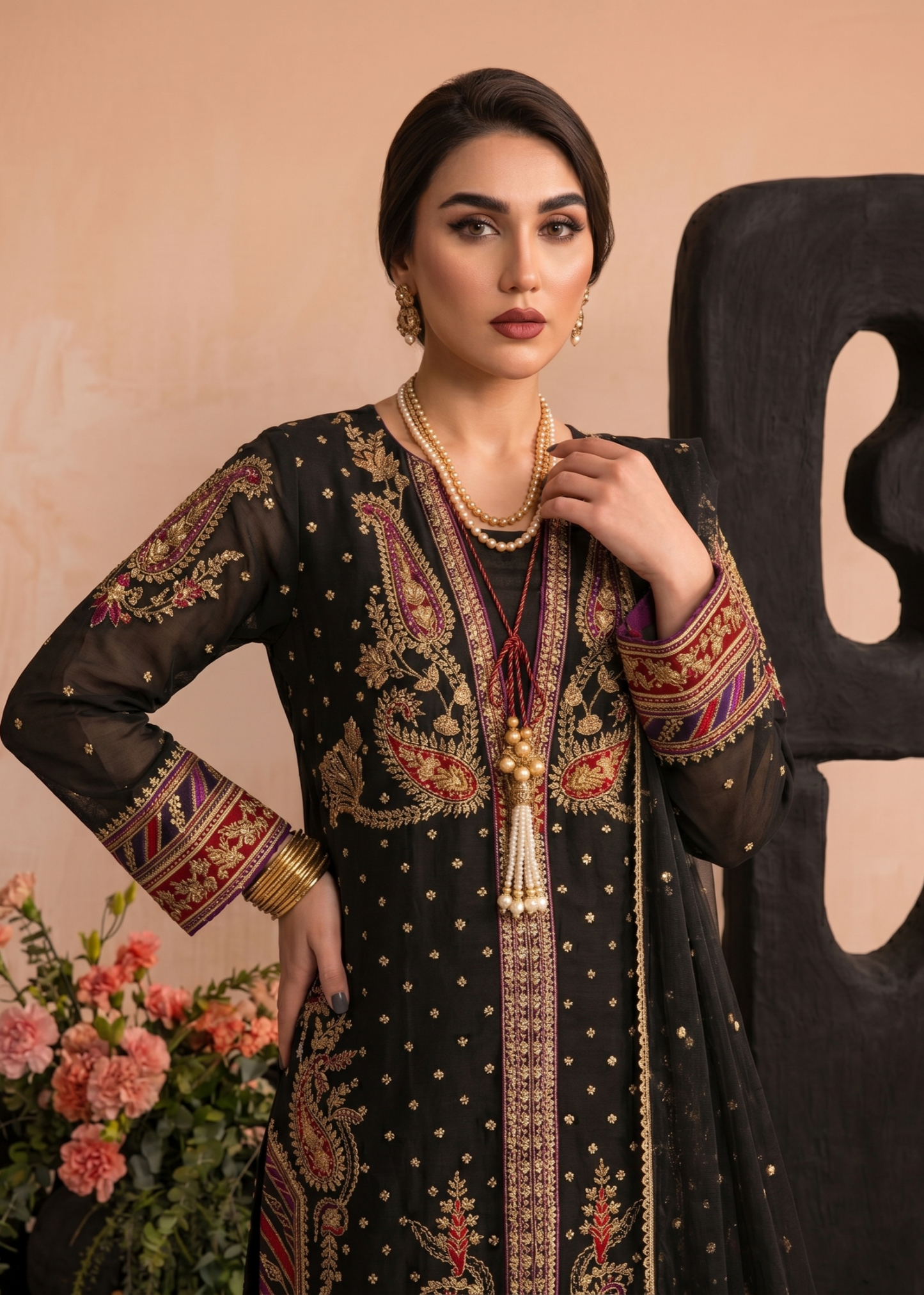 Ladies Black Organza Embroidered Salwar Kameez Online in UK USA Canada