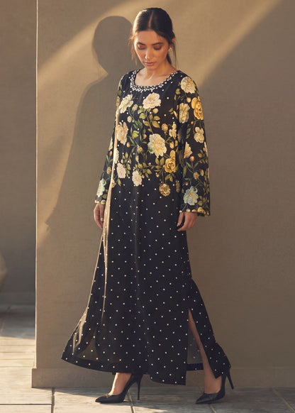 Ladies Black Poly Silk Embroidered Kaftan Online in UK USA Canada