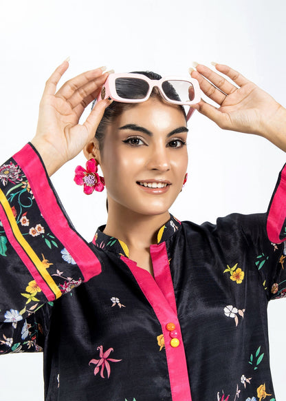 Ladies Black Raw Silk Co-Ord Suit Online in KSA Riyadh Saudi Arabia Oman Bahrain Qatar