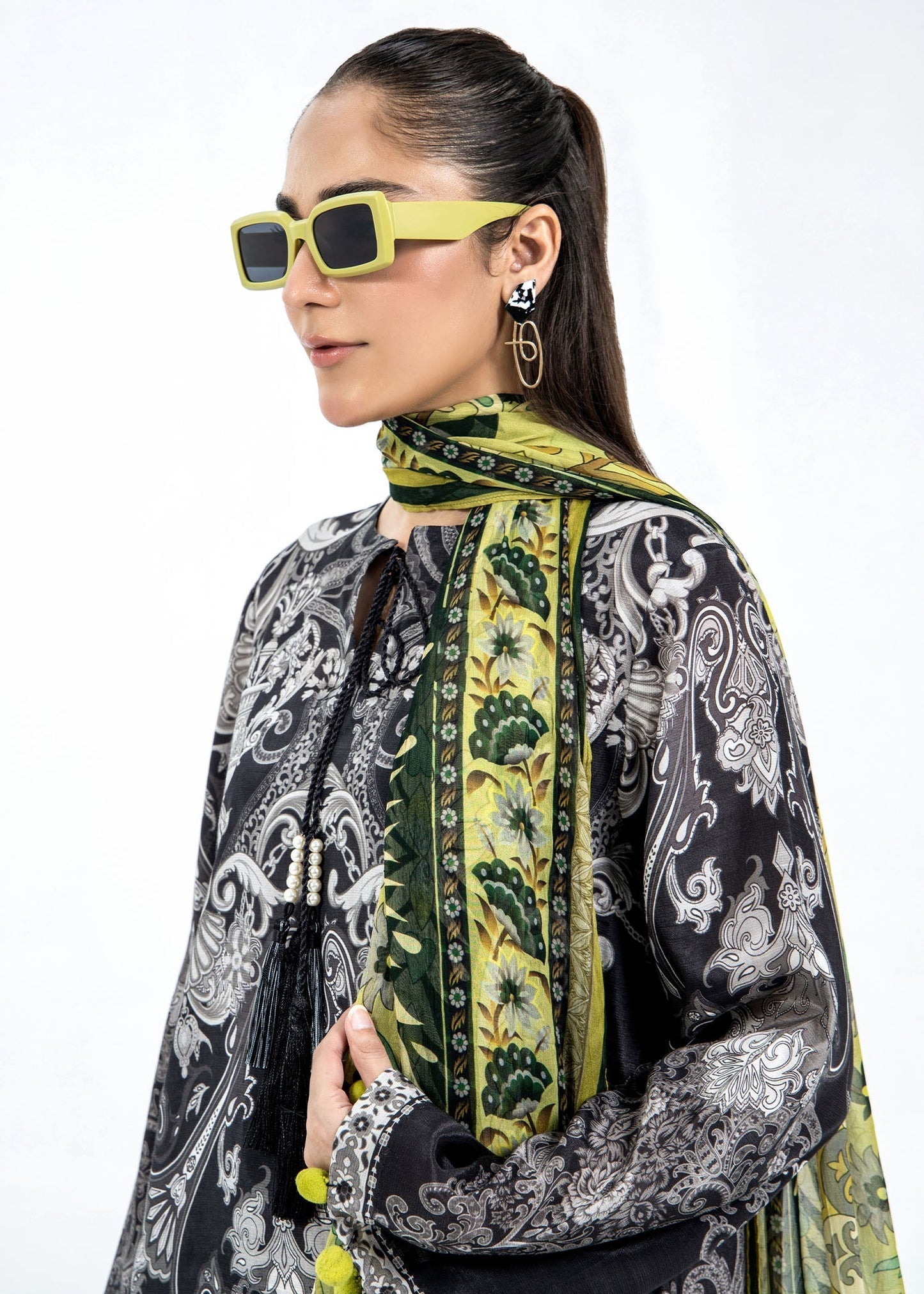 Ladies Black Raw Silk Kaftan Suit with Capri Online in UK USA Canada
