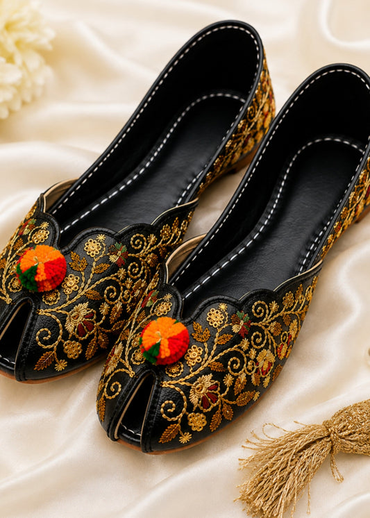 Ladies Black Rexine Khussa Festive Footwear Online in Sri Lanka India Australia