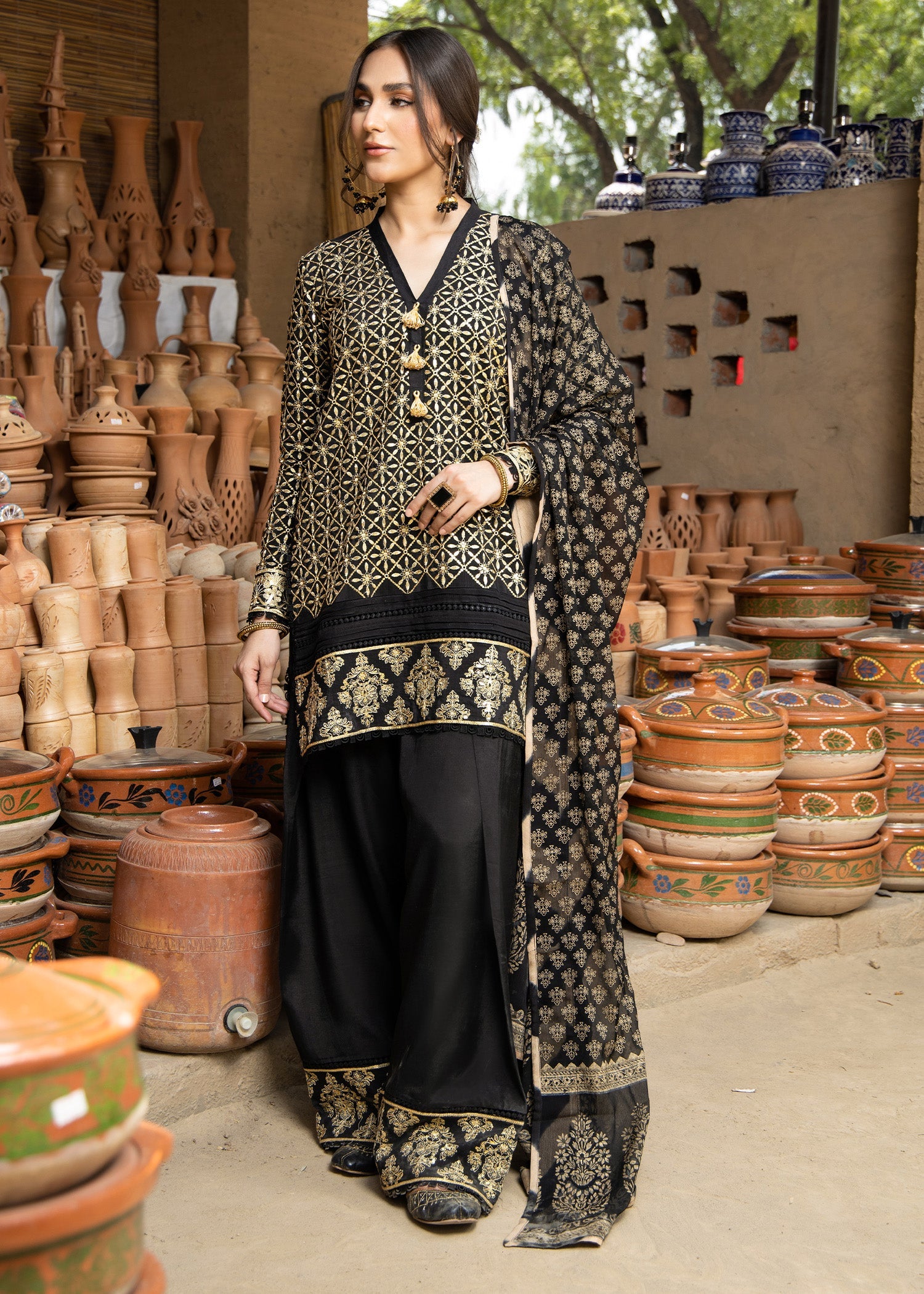 Ladies Black Sequins Embroidered Partywear Salwar Kameez Online in UK USA Canada
