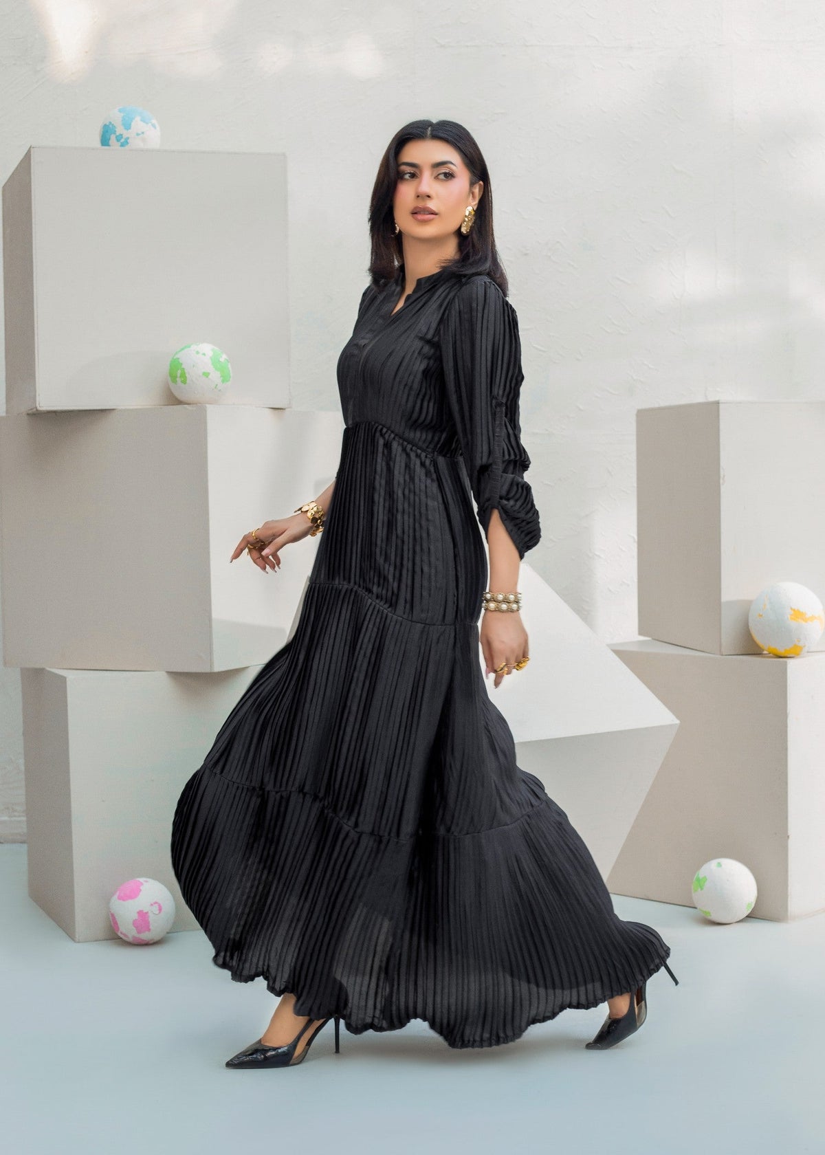 Ladies Black Silk Charmeuse Dress Set Online in KSA Riyadh Saudi Arabia Oman Bahrain Qatar