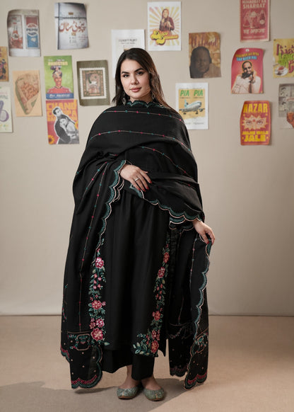 Ladies Black Slub Khaddar Winter Salwar Kameez Online in KSA Riyadh Saudi Arabia Oman Bahrain Qatar