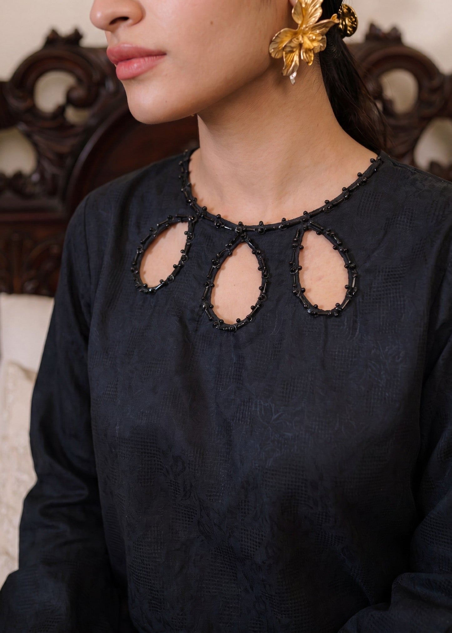 Ladies Black Textured Lawn Kurta Set Online in UK USA Canada