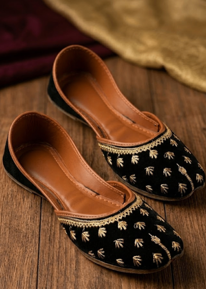 Ladies Black Velvet Jutti Footwear Online in KSA Riyadh Saudi Arabia Oman Bahrain Qatar