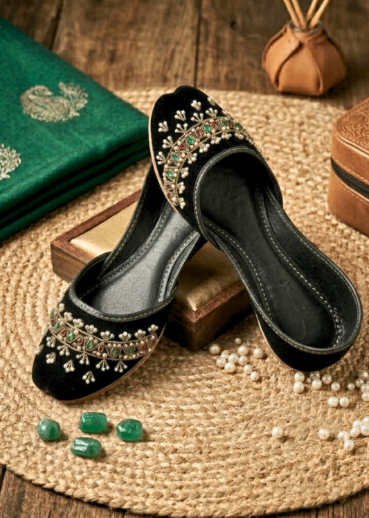 Ladies Black Velvet Jutti Online in KSA Riyadh Saudi Arabia Oman Bahrain Qatar
