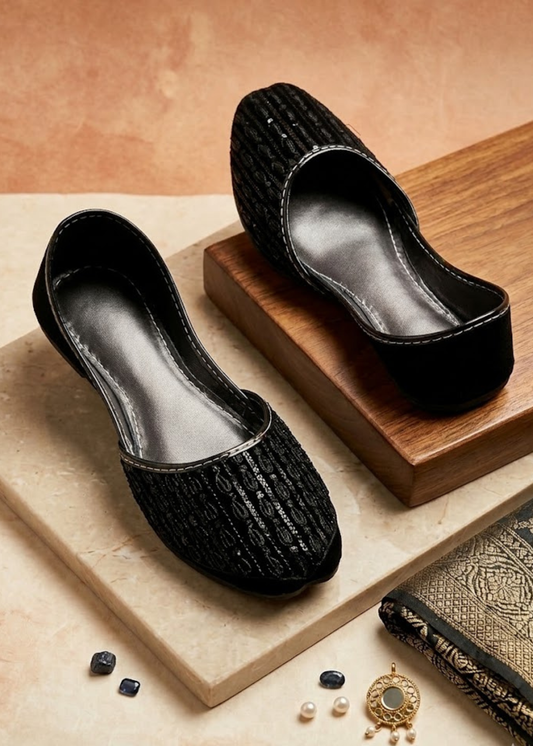 Ladies Black Velvet Jutti Online in KSA Riyadh Saudi Arabia Oman Bahrain Qatar