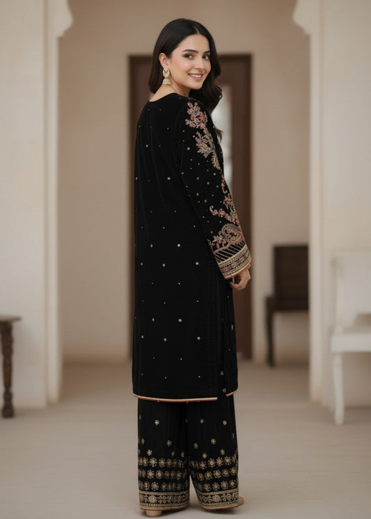 Ladies Black Velvet Party Wear Kurta Online in UK USA Canada