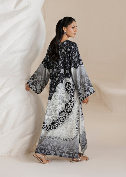Ladies Black White Embroidered Raw Silk Kaftan Gown Online in Sri Lanka India Australia