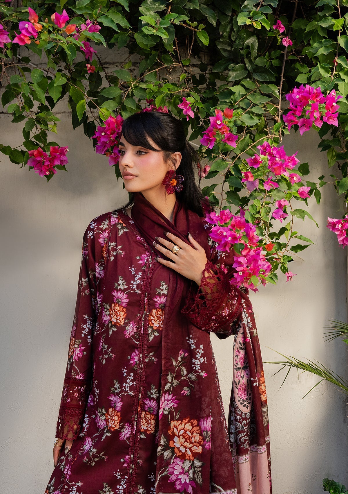 Ladies Blood Red Lawn Suit Online in UK USA Canada
