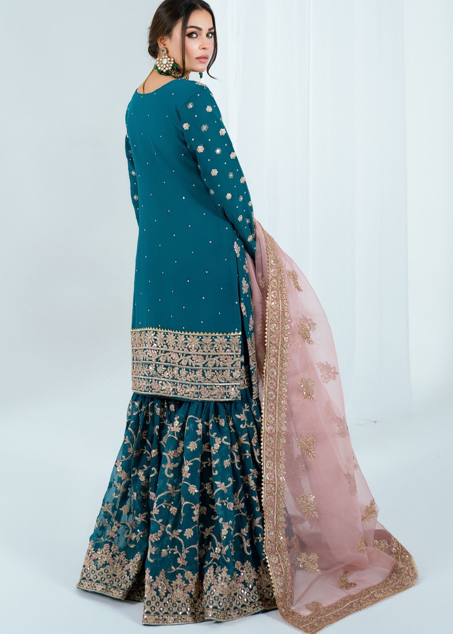 Ladies Blue Chiffon Embroidered Wedding Outfit Online in Dubai DXB UAE Abudhabi Meena Bazaar