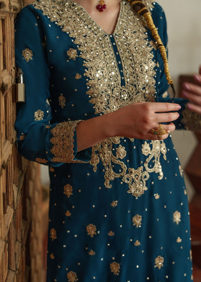 Ladies Blue Chiffon Party Wear Suit Online in UK USA Canada