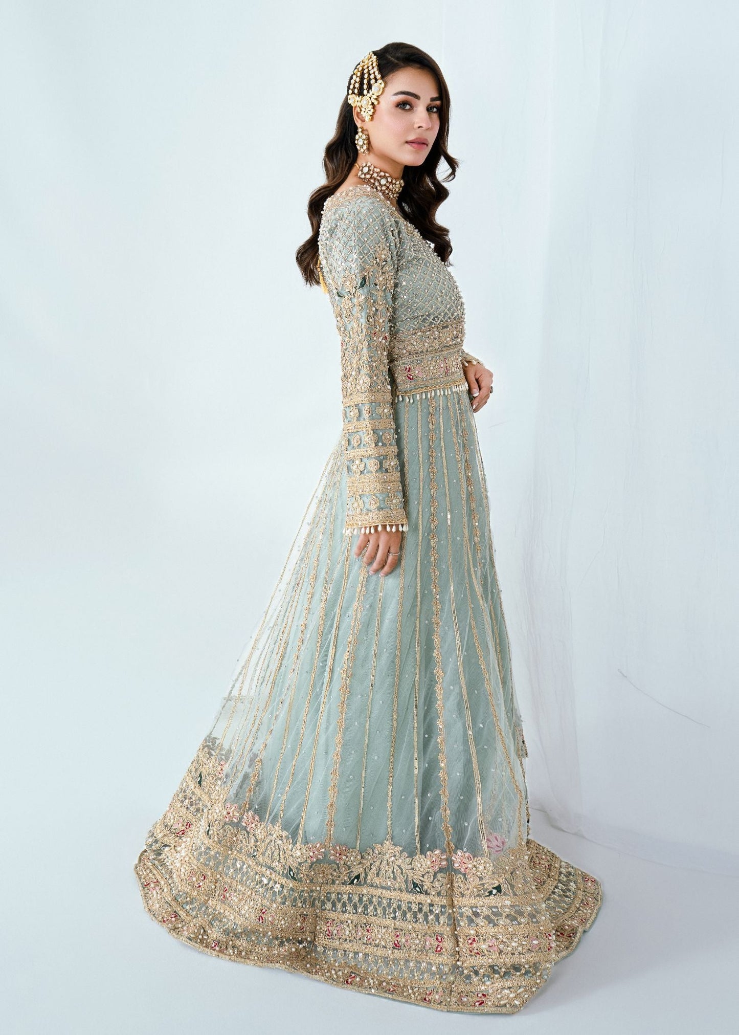 Ladies Blue Embellished Net Lehenga Online in UK USA Canada