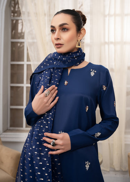 Ladies Blue Embellished Organza Dupatta Suit Online in UK USA Canada