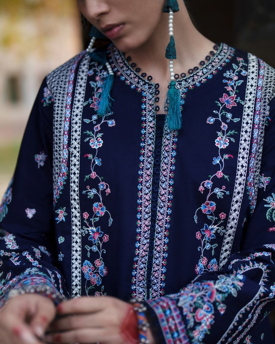 Ladies Blue Embroidered Cotton Lawn Shalwar Kameez Online in UK USA Canada