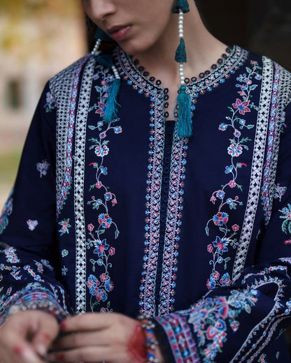 Ladies Blue Embroidered Cotton Lawn Shalwar Kameez Online in UK USA Canada