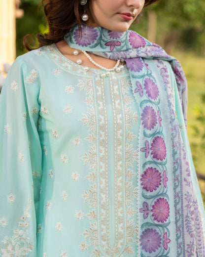 Ladies Blue Embroidered Cotton Shalwar Kameez Online in UK USA Canada