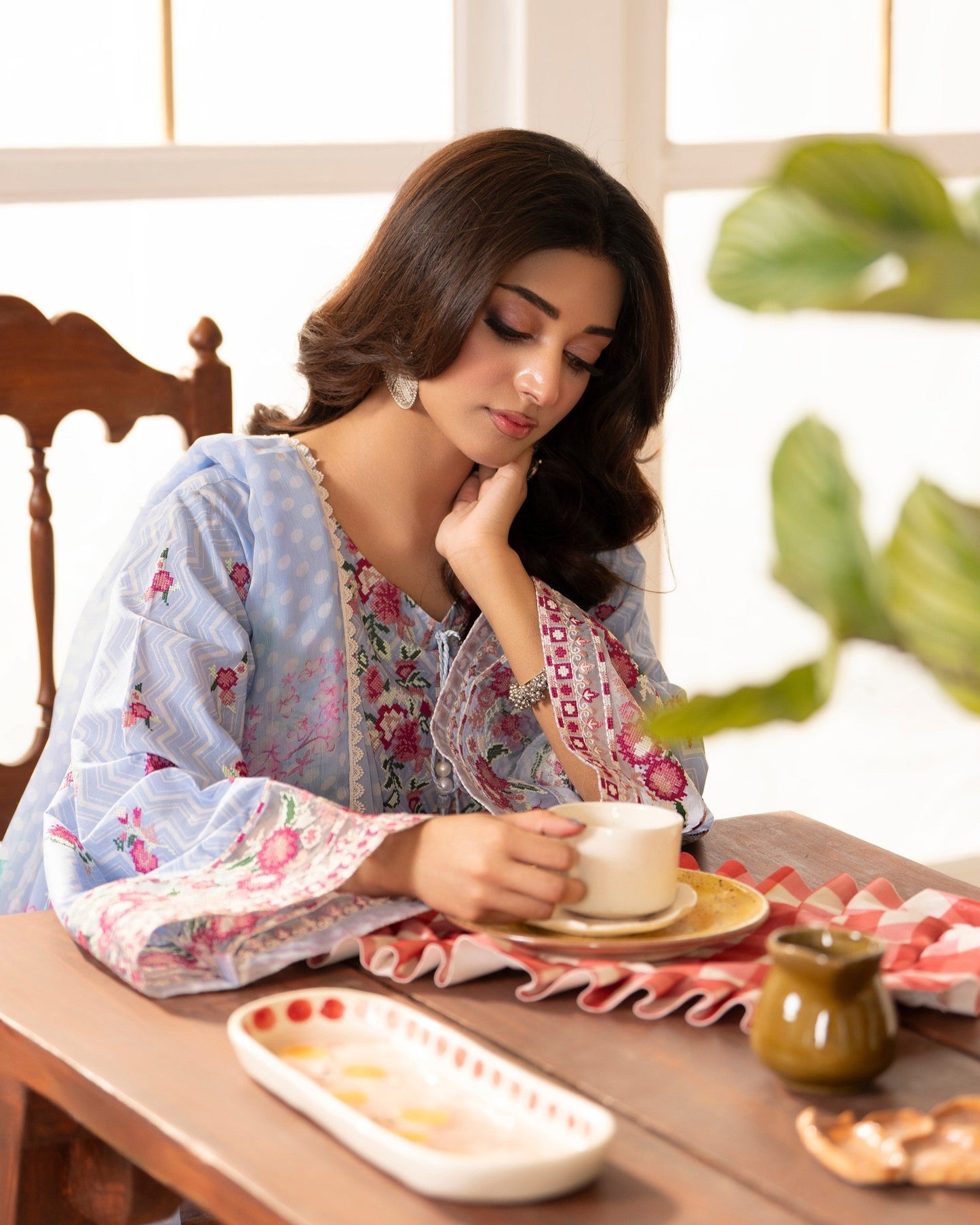 Ladies Blue Embroidered Lawn Farshi Shalwar Online in UK USA Canada
