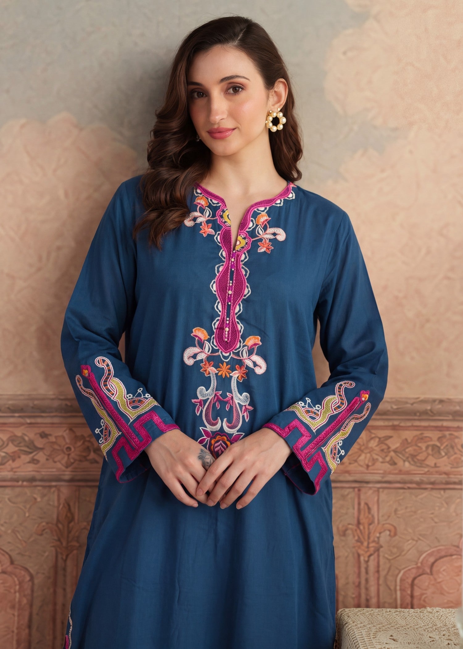 Ladies Blue Embroidered Shalwar Kameez Online in UK USA Canada