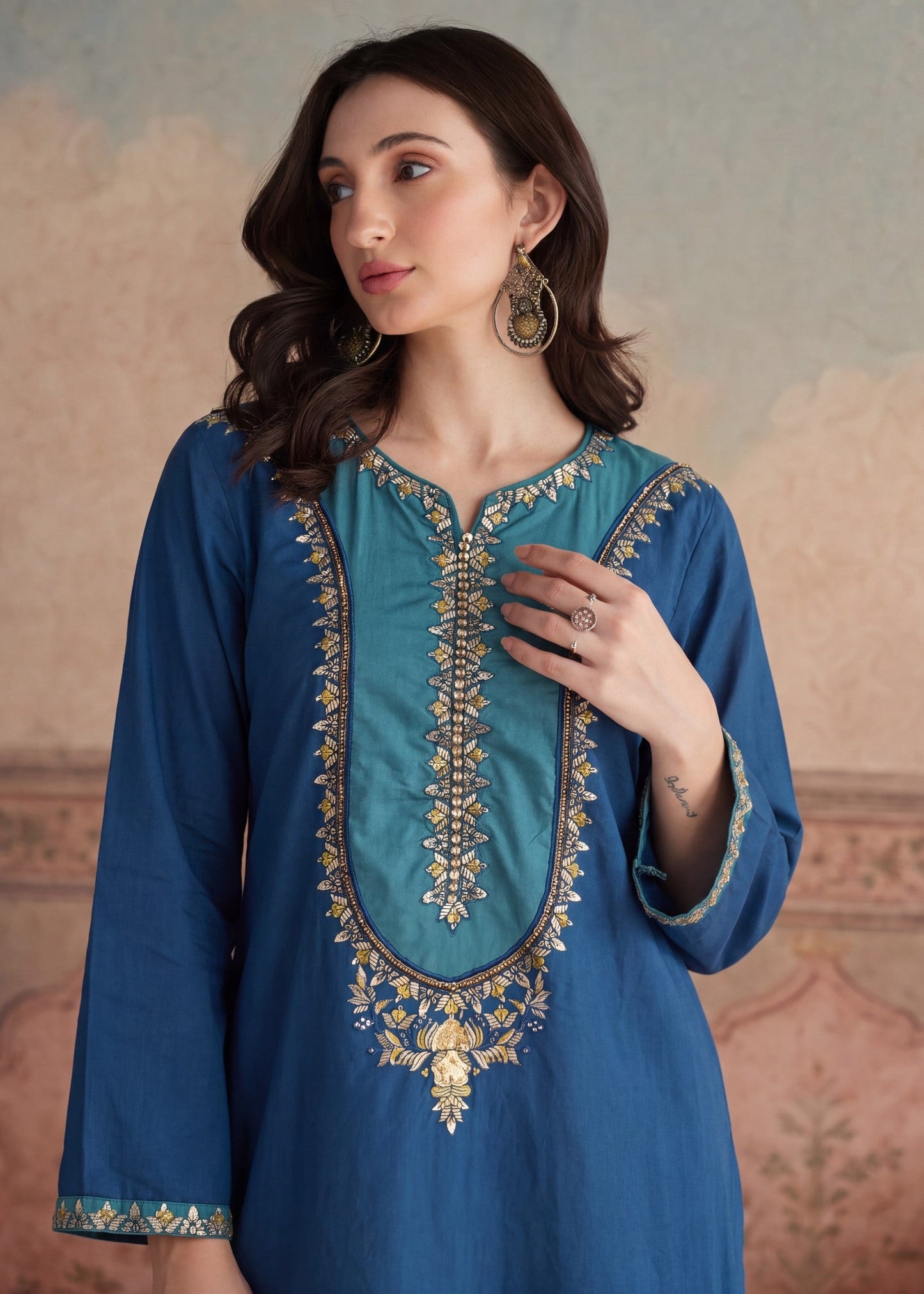 Ladies Blue Embroidered Shalwar Suit Online in UK USA Canada