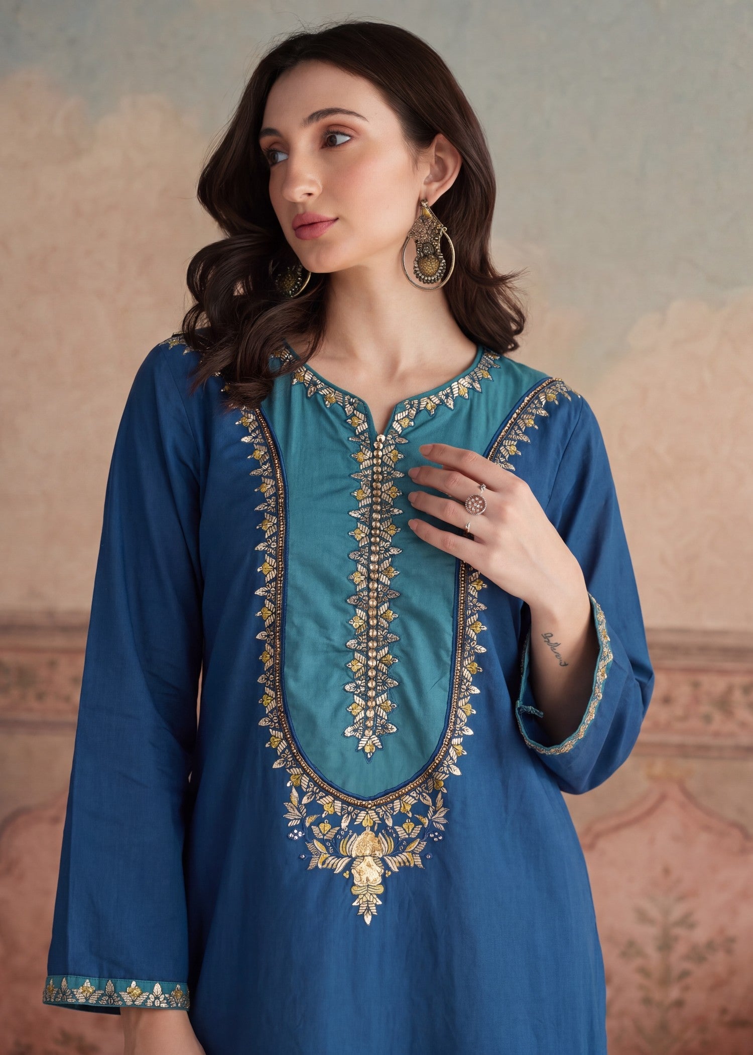Ladies Blue Embroidered Shalwar Suit Online in UK USA Canada