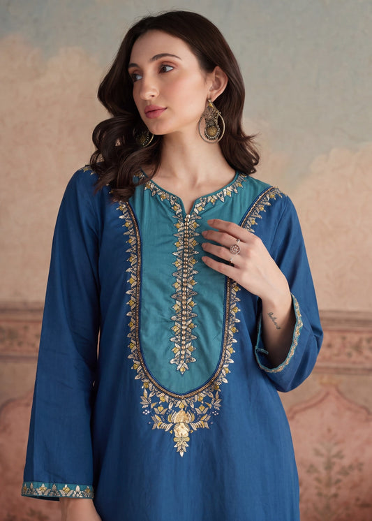 Ladies Blue Embroidered Shalwar Suit Online in UK USA Canada