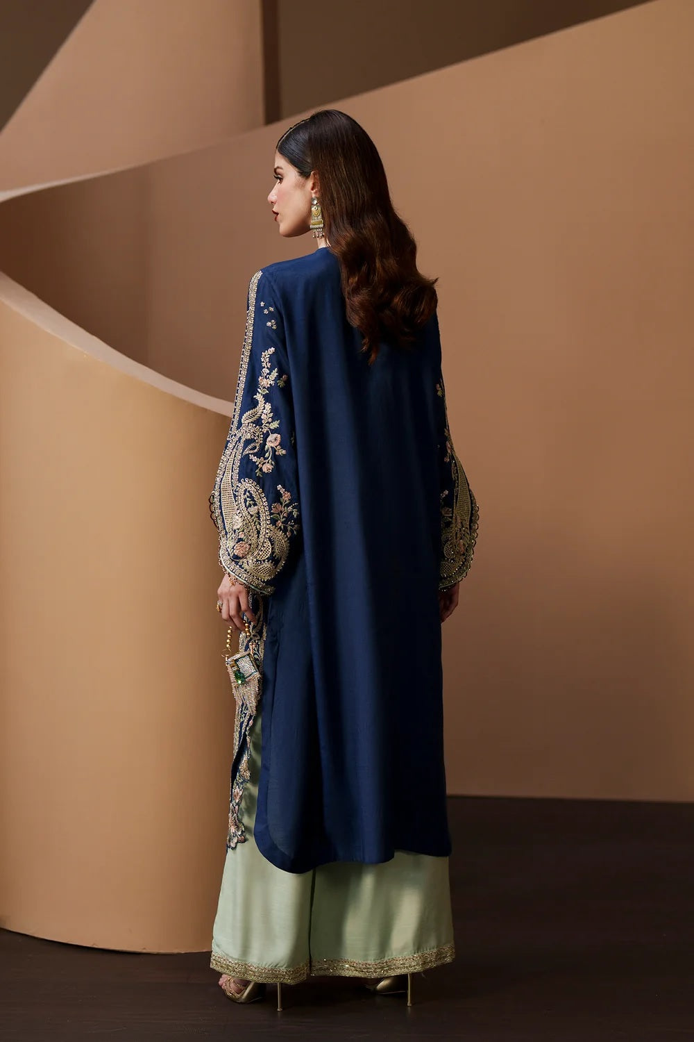 Ladies Blue Embroidered Shamooz Silk Unstitched Suit Online in UK USA Canada