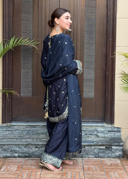 Ladies Blue Embroidered Silk Farshi Shalwar Online in UK USA Canada
