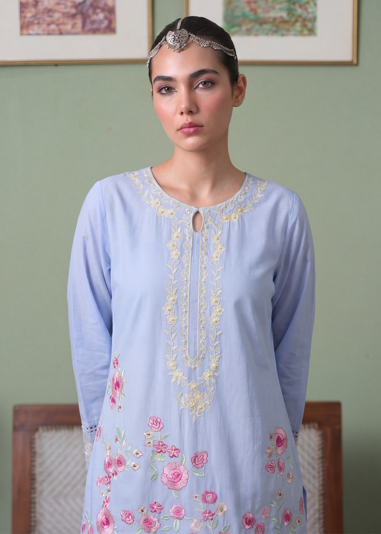 Ladies Blue Lagoon Embroidered Lawn Suit Online in UK USA Canada