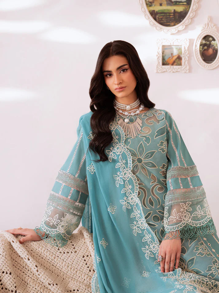 Ladies Blue Lawn Unstitched Dress Material Online in UK USA Canada