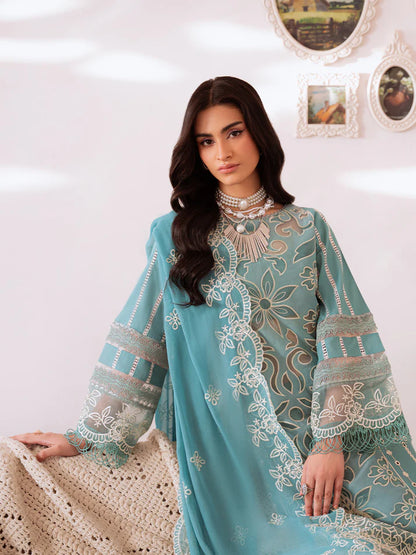 Ladies Blue Lawn Unstitched Dress Material Online in UK USA Canada