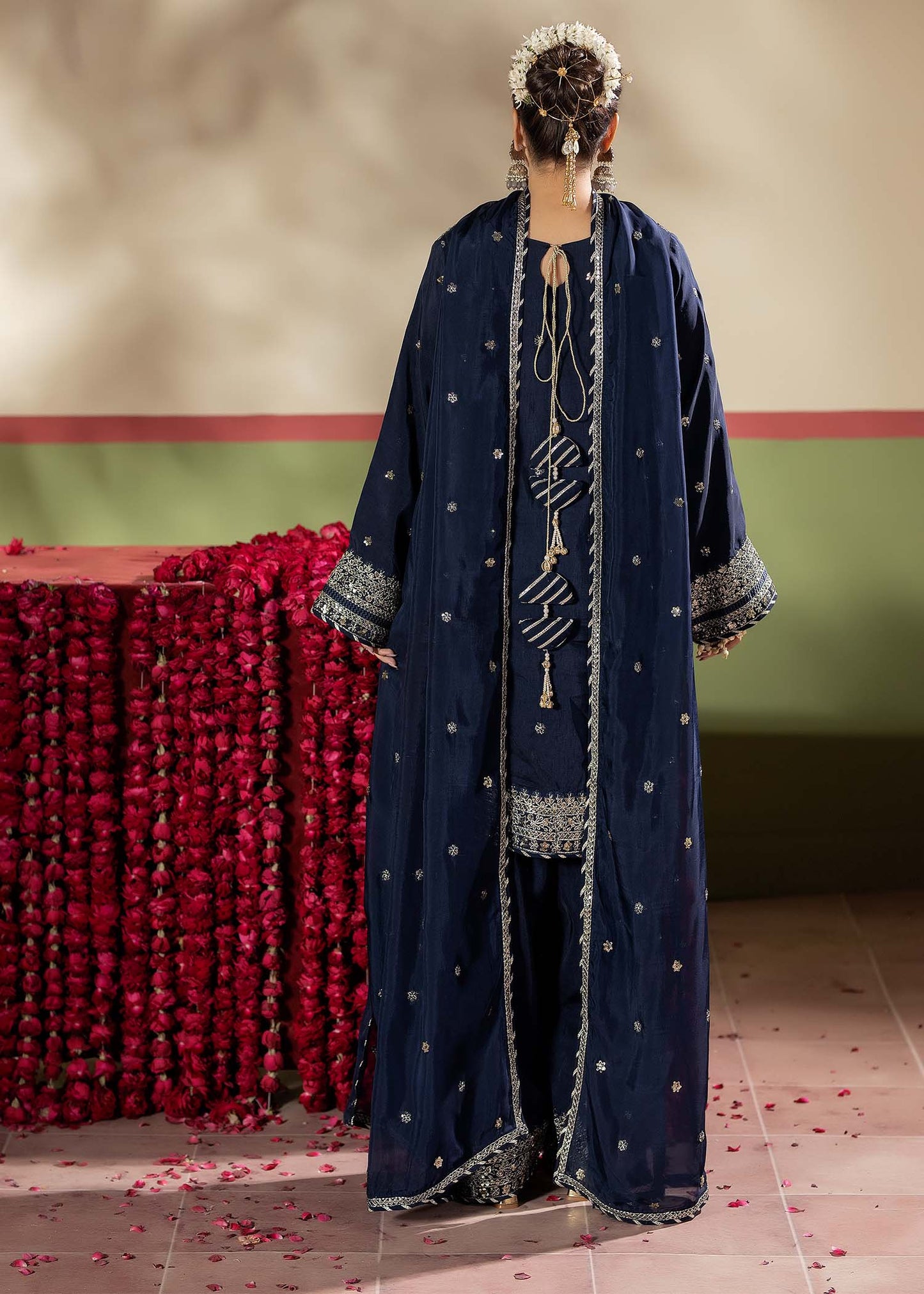 Ladies Blue Raw Silk Farshi Shalwar Dress Online in Dubai UAE Abudhabi Ajman Sharjah