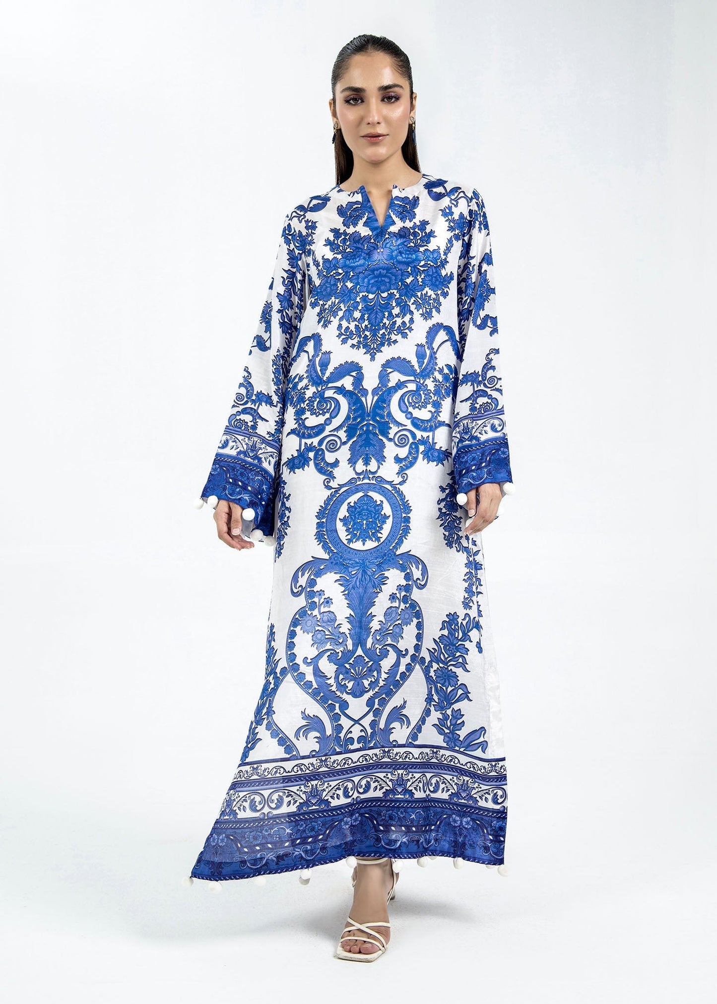 Ladies Blue Raw Silk Kaftan Dress Online in UK USA Canada