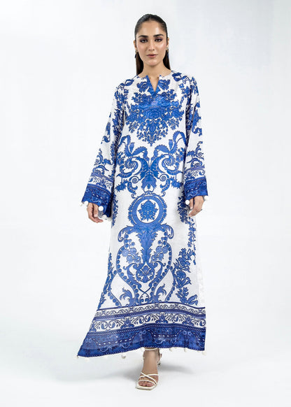 Ladies Blue Raw Silk Kaftan Dress Online in UK USA Canada