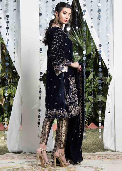 Ladies Blue Velvet Hand Embroidered Wedding Guest Wear Online in UK USA Canada