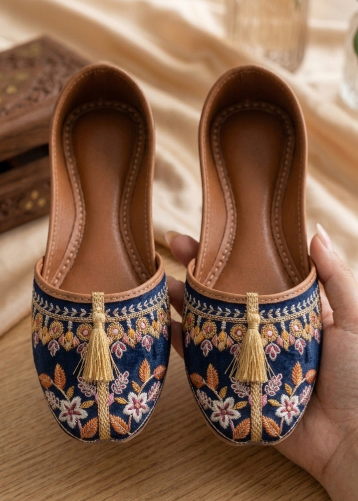 Ladies Blue Velvet Mojari Online in UK USA Canada