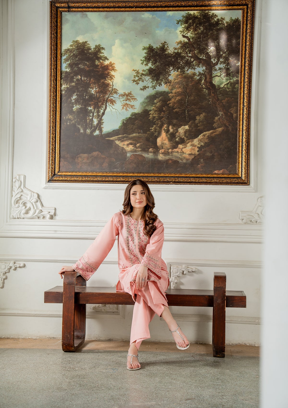 Ladies Blush Pink Embroidered Cotton Kurta Online in UK USA Canada