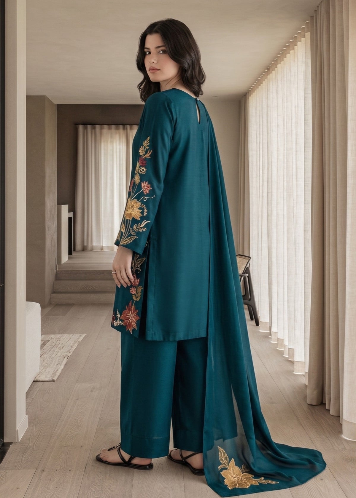 Ladies Bondi Blue Embroidered Lawn Cotton Salwar Kameez Online in UK USA Canada