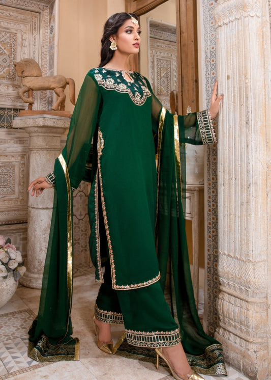 Ladies Bottle Green Chiffon Suit with Dupatta Online in Sri Lanka India Australia