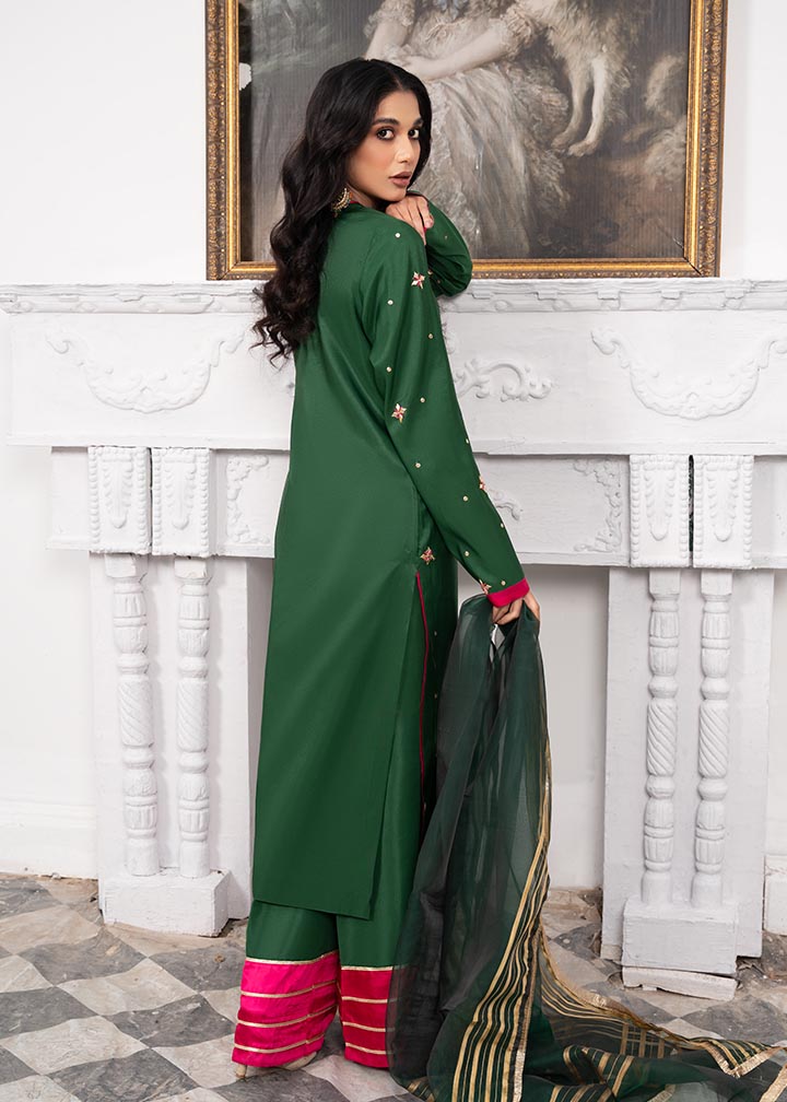 Ladies Bottle Green Kattan Silk Festive Suit Online in UK USA Canada