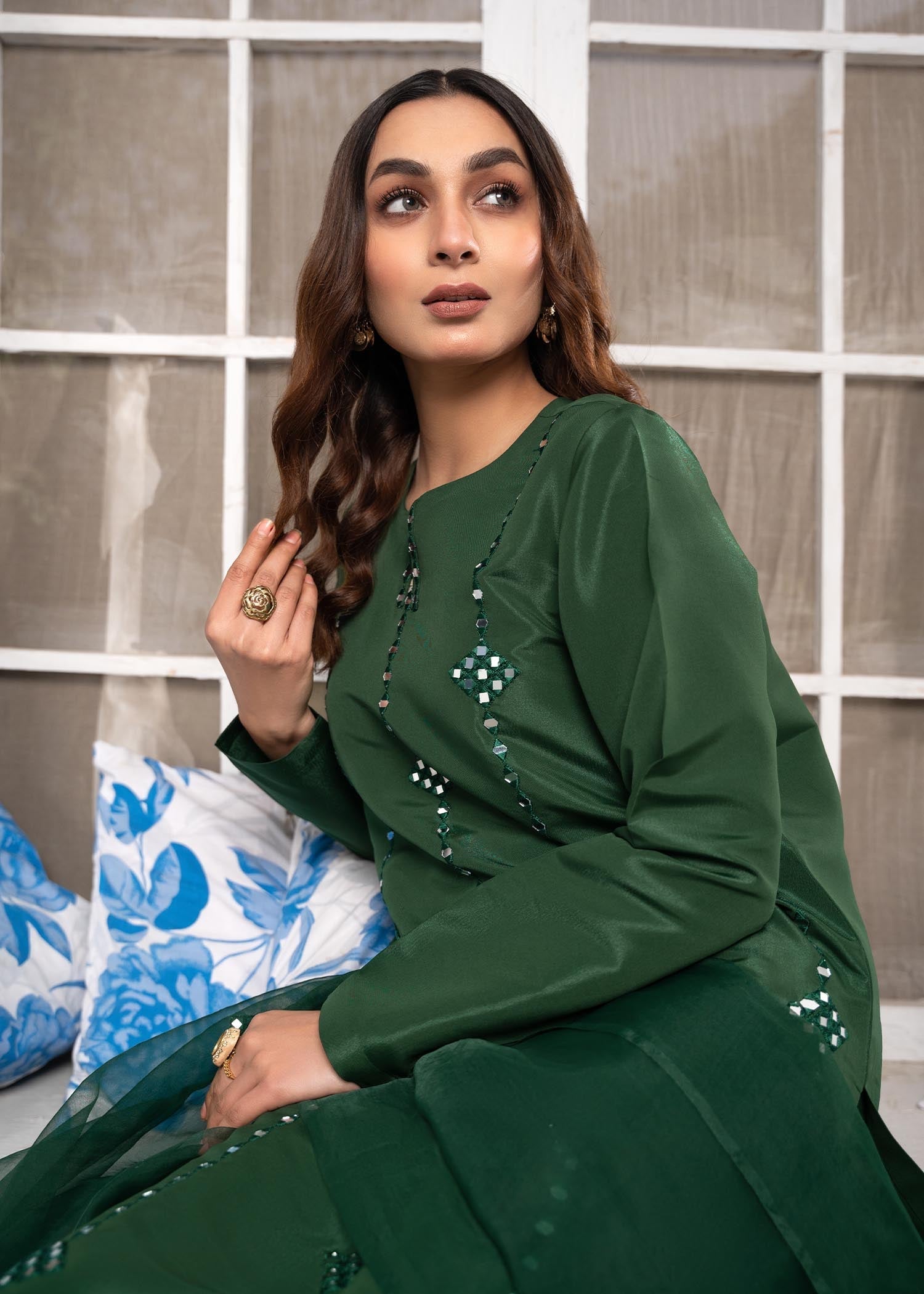 Ladies Bottle Green Kattan Silk Salwar Suit Online in Dubai UAE Abudhabi Ajman Sharjah