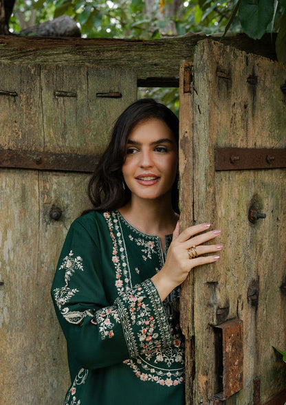 Ladies Bottle Green Khaddar Embroidered Kurta Set Online in Sri Lanka India Australia