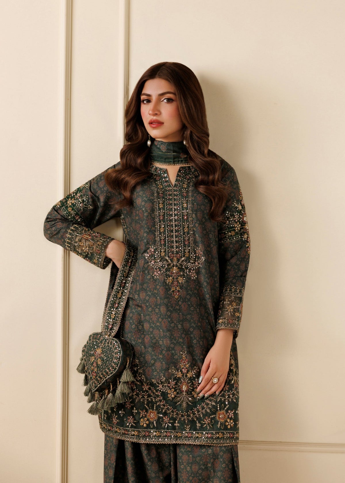 Ladies Bottle Green Khaddar Salwar Suit Online in UK USA Canada