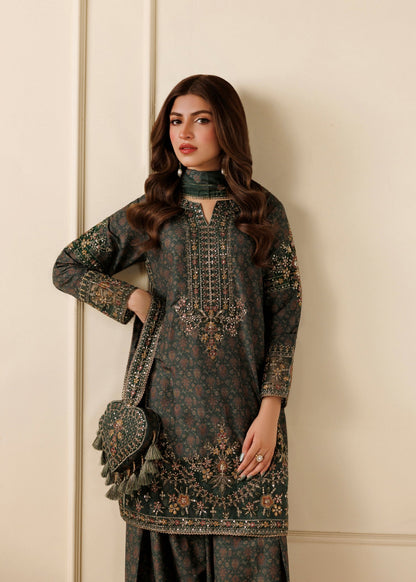 Ladies Bottle Green Khaddar Salwar Suit Online in UK USA Canada