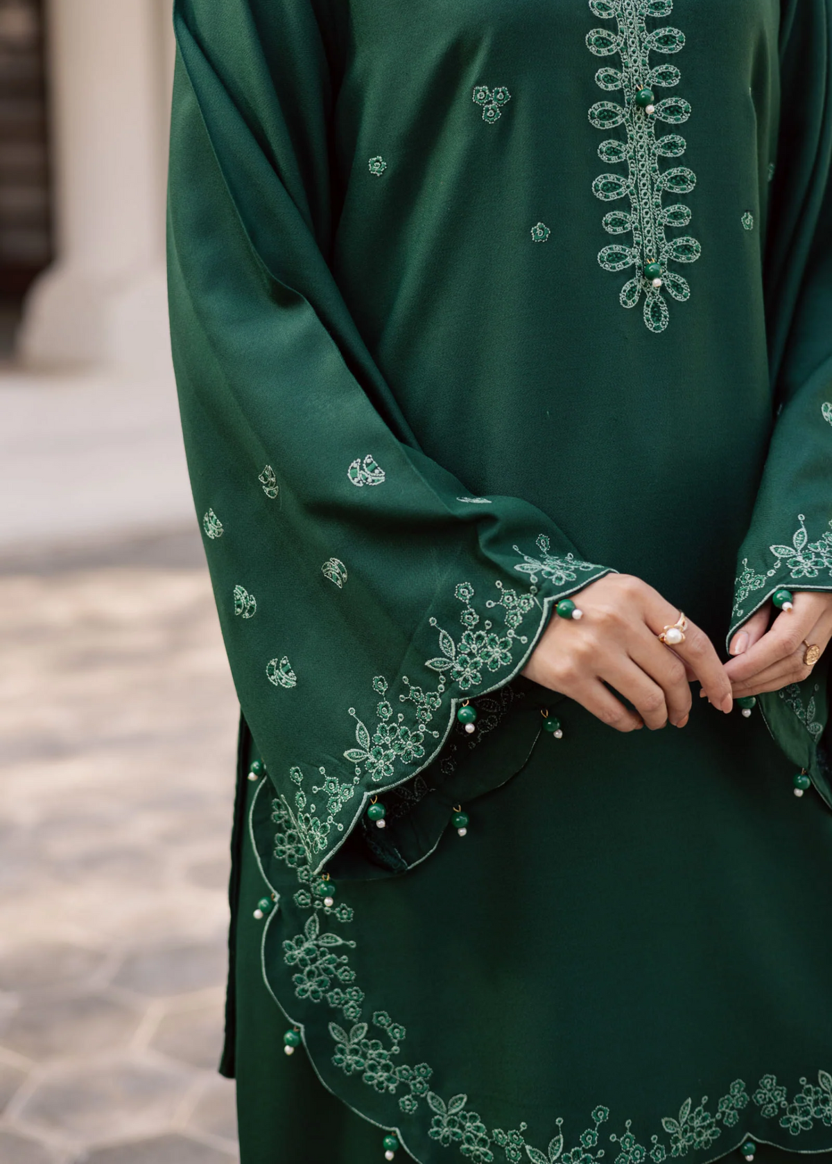 Ladies Bottle Green Pure Lawn Embroidered Farshi Shalwar Kurta Set Online in Dubai DXB UAE Abudhabi Meena Bazaar